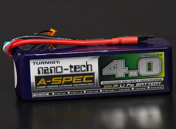 TurnigyナノテクノロジーA-SPEC 4000mah 6S 65〜130℃リポパック