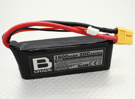 Bグレード1600mAh 2S 20C Lipolyバッテリー