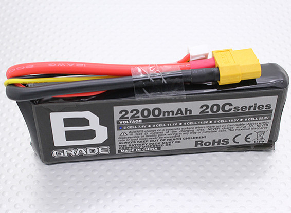 Bグレードの2200mAh 2S 20C Lipolyバッテリー