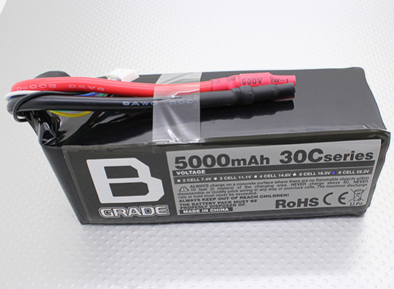 Bグレード5000mAに6S 30C Lipolyバッテリー