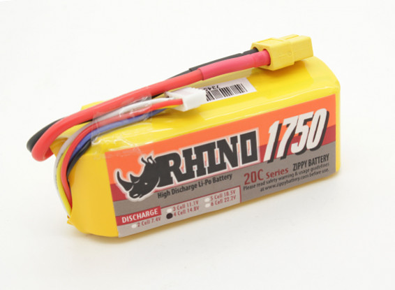 Rhinoの1750mAh 4S 14.8V 20C Lipolyパック