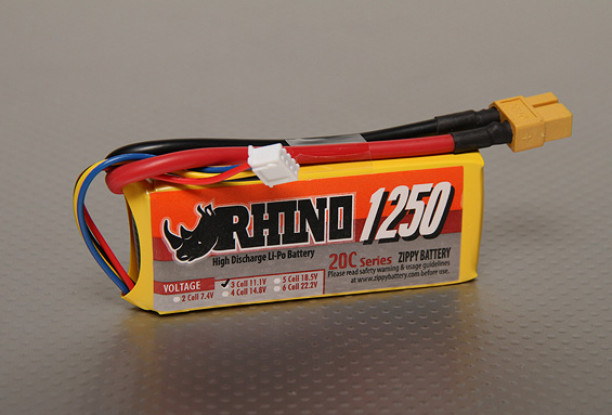 Rhinoの1250mAh 3S1P 20C Lipolyパック