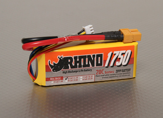Rhinoの1750mAh 3S1P 20C Lipolyパック