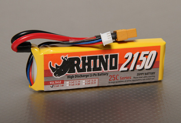 Rhinoの2150mAh 2S 7.4V 25CとLipolyパック