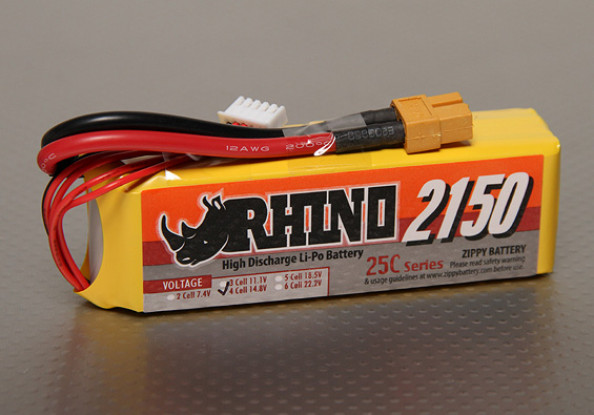 Rhinoの2150mAh 4S 14.8V 25C Lipolyパック