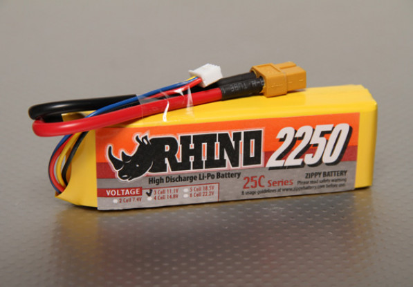 Rhinoの2250mAh 3S 11.1V 25C Lipolyパック