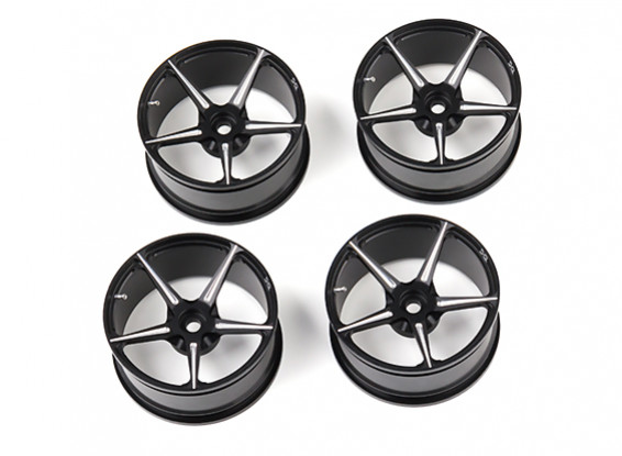 DC Chequered Flag 1:10 Scale 5 Spoke 52mm Alloy Wheels Black/Silver (4pcs)