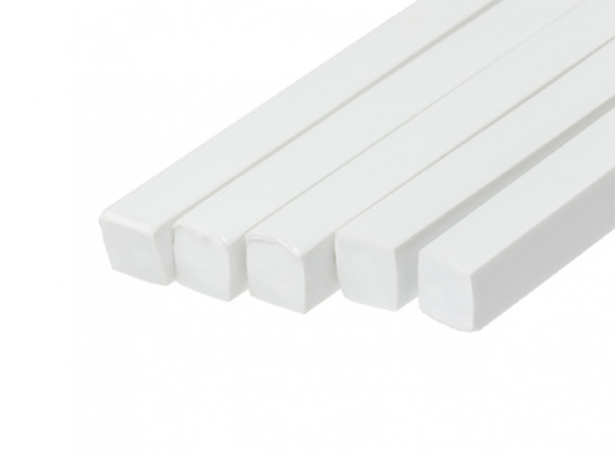 ABS Square Rod 10.0mm x 10.0mm x 500mm White (Qty 5)