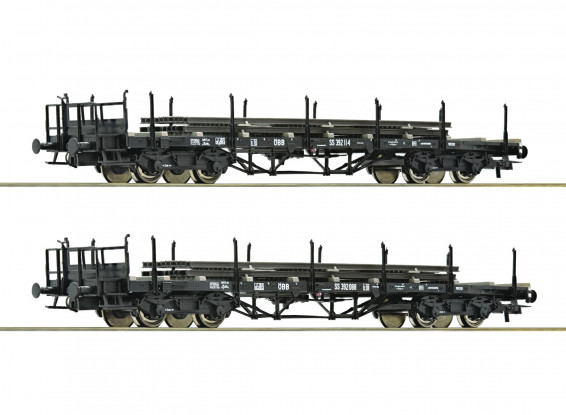 Roco/Fleischmann HO Scale Flat Double Bogie Wagons x 2 w/ Load OB
