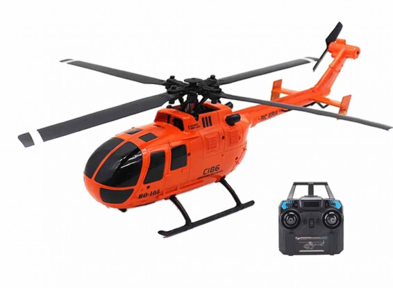 RC ERA C186 (RTF) MBB BO-105 Flybarless RC Helicopter w/Tx, 6-Axis Gyro & Barometric Altitude Hold (Orange)