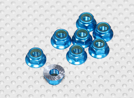 Azul alumínio anodizado M5 Nylock porcas da roda w / serrilhada flange (8pcs)