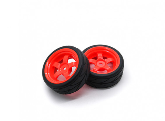 HobbyKing 1/10 roda / pneu Set 5 raios direcional Passo (vermelho) RC 26 milímetros carro (2pcs)