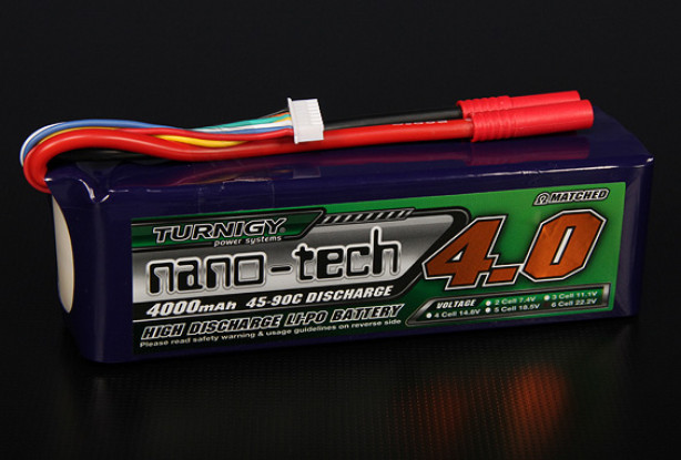 Turnigy nano-tecnologia 4000mAh 6S 45 ~ 90C Lipo pacote