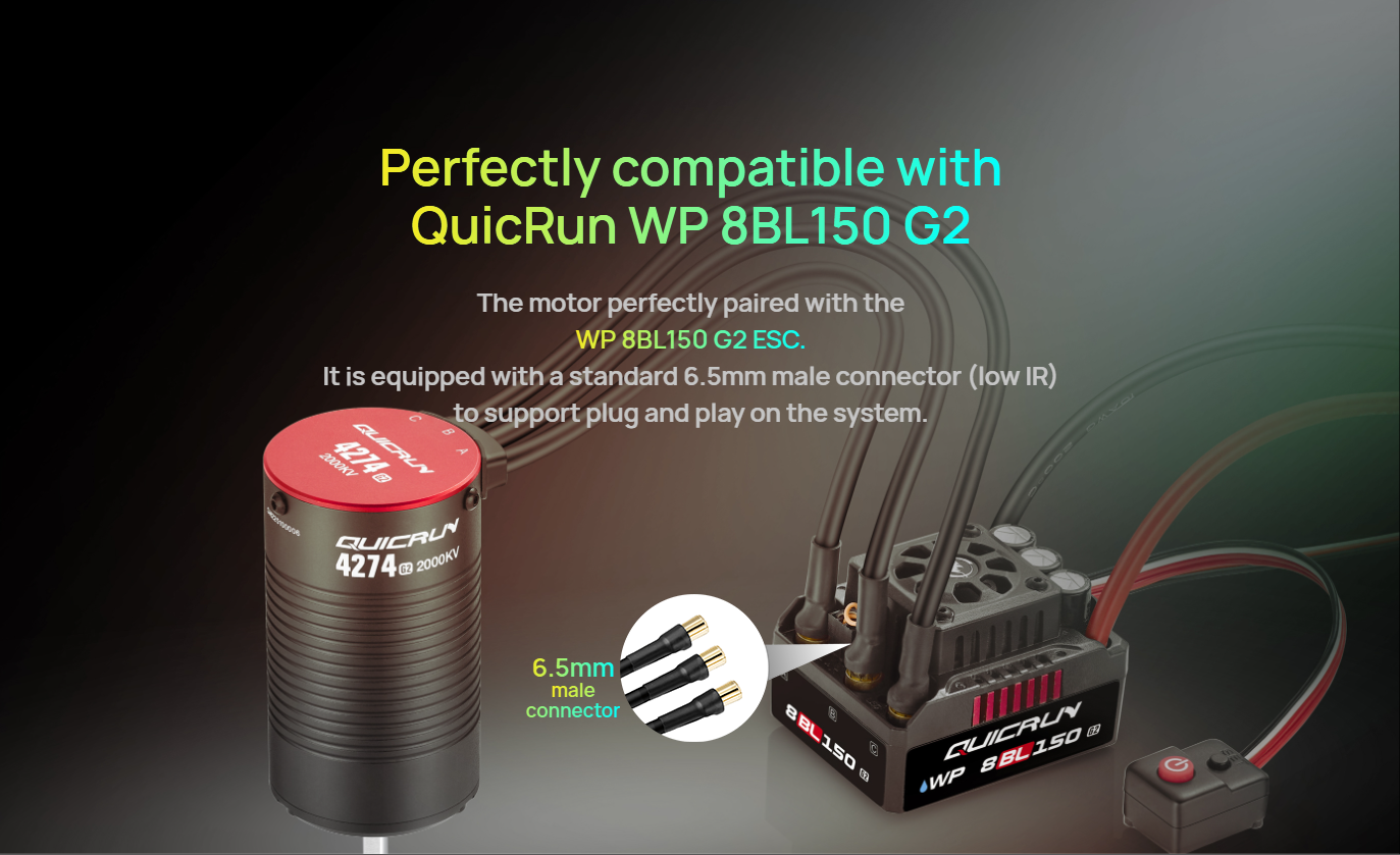 HOBBYWING QuicRun 150A G2 Brushless ESC + Moteur 2000KV/2600KV – Pilotage Précis Pour RC 1/8