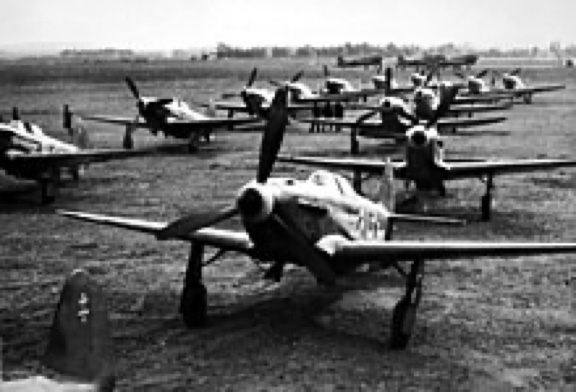 The squadron's Yak-3 fighters in Reims 1945.