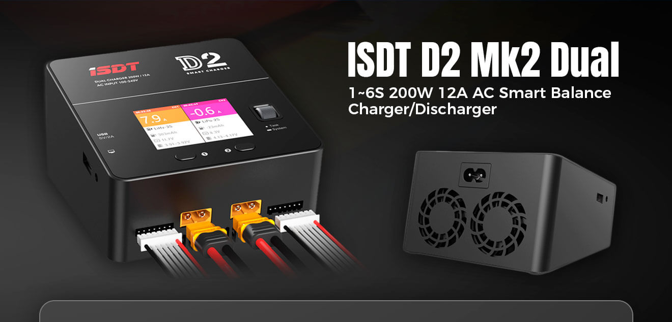  ISDT D2 MK2 Dual 16S 200W 12A AC Smart Balance ChargerDischarger 